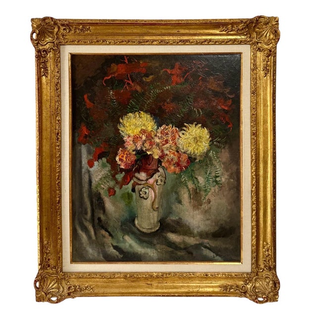 Nicolai Cikovsky, Large Modernist Oil Painting Wild Flowers in Vase WPA Artist Nicolai Cikovsky For Sale - Image 12 of 18