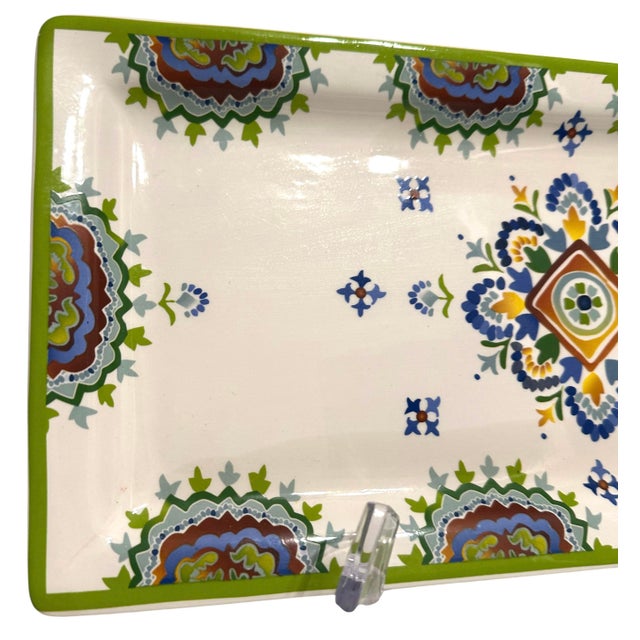 Ceramic 1980s Ceramic Serving Platter With Talavera Style Hand-Painted Decorations For Sale - Image 7 of 9