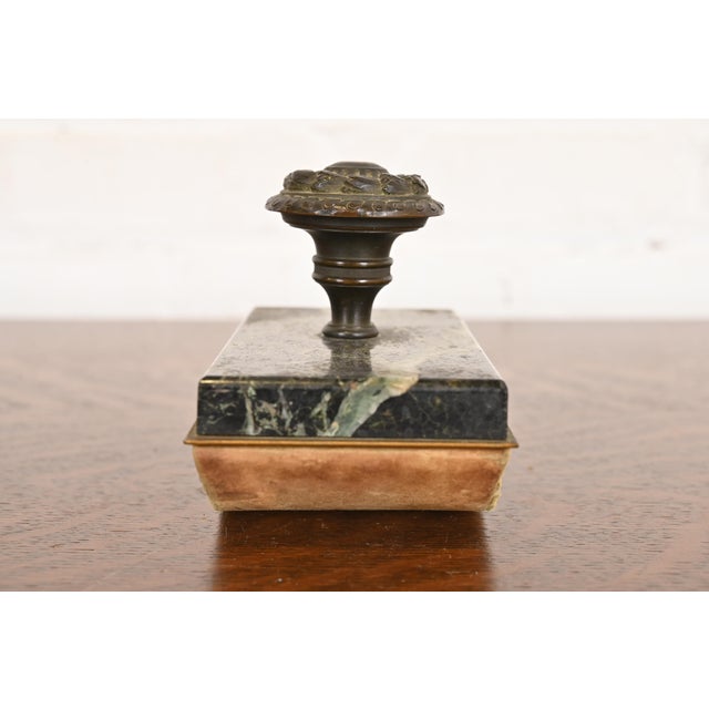 Tiffany & Co. Style Antique Empire Marble Rocker Blotter With Brass Laurel Wreath Handle For Sale In South Bend - Image 6 of 12