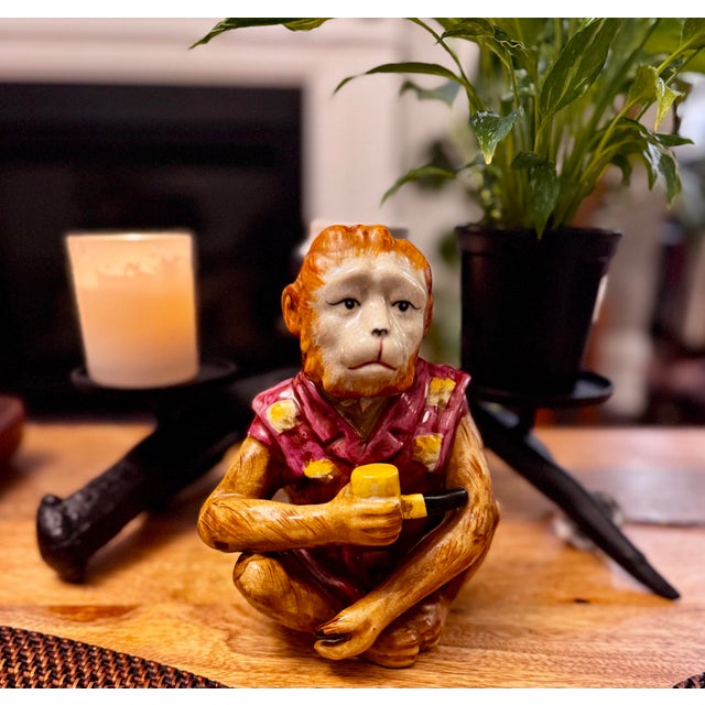 Vintage Ceramic Monkey Figurine With Pipe For Sale - Image 4 of 9