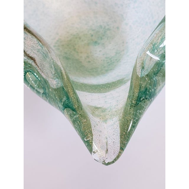 1950s Archimede Seguso Murano Glass Leaf Bowl Green Gold Bullicante For Sale - Image 13 of 17