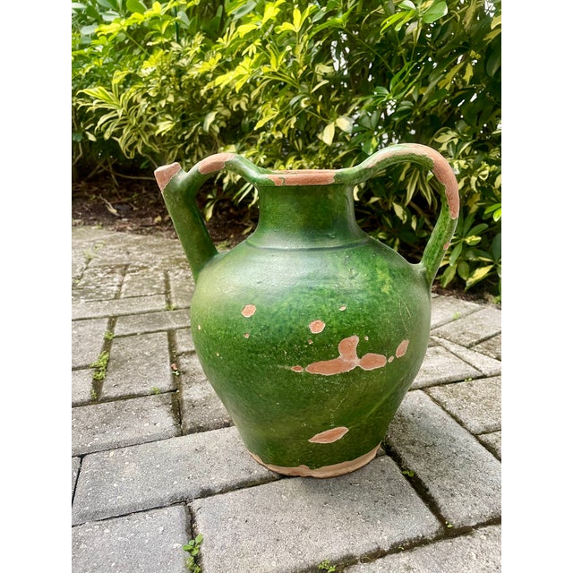 Green 19th Century French Green-GLazed Terracotta Water Jug With Double Handles For Sale - Image 8 of 12