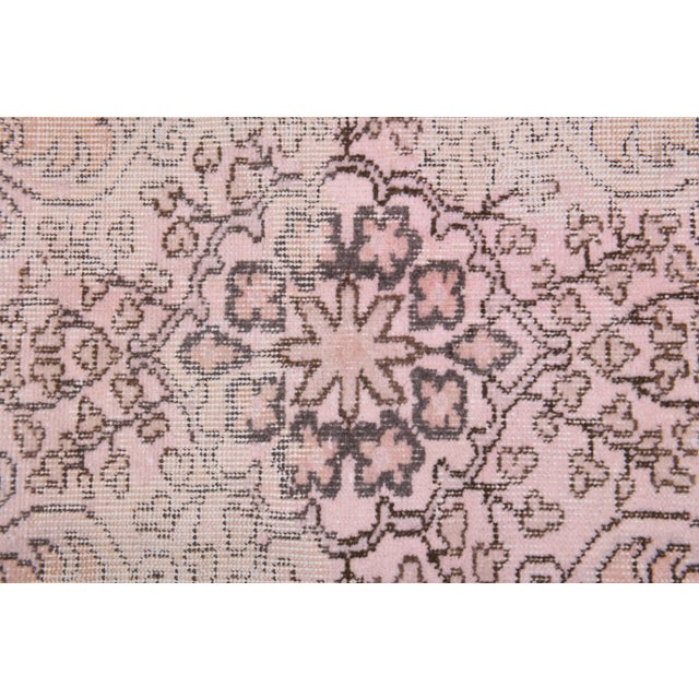 Textile Vintage Turkish Hand-Knotted Wool Cotton Pink Area Rug For Sale - Image 7 of 11