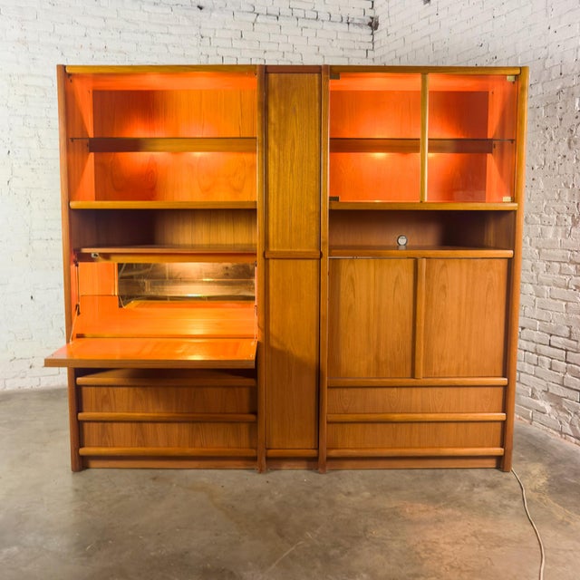 Mid to Late 20th Century Scandinavian Modern Teak 3 Piece Display Cabinet or Storage Unit Lighted For Sale - Image 6 of 18