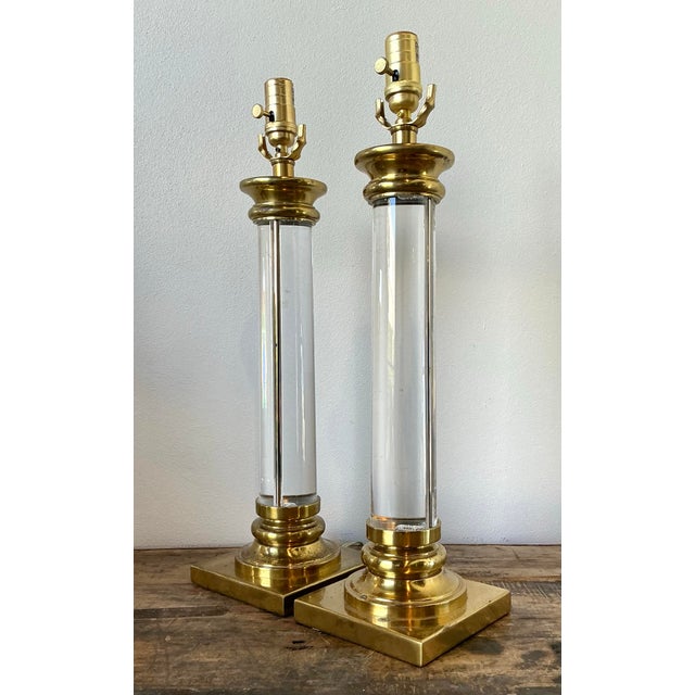 Vintage Crystal Column Lamps - A Pair For Sale - Image 12 of 12