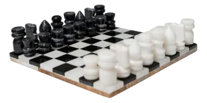 Vintage Black and White Marble Chessboard, Italy, 1960s, Set of 33