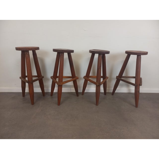 Brutalist Wood Stools, 1950s, Set of 4 For Sale - Image 18 of 18