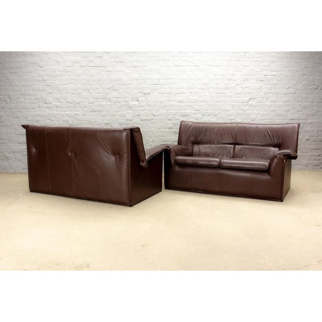 Mid-Century Modern Set of Brown Leather Model Lauriana Sofas by Tobia & Afra Scarpa, 1970s For Sale - Image 3 of 18