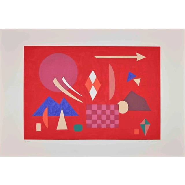 Red composition is an original contemporary artwork realized by Otto Hofmann in 1989. Mixed colored screen print. Hand...