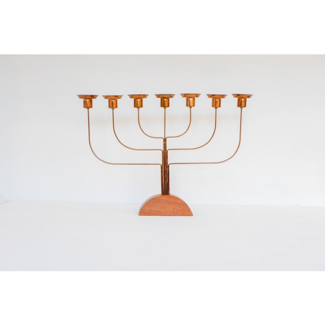 1940s Large Vintage Brass and Elm Candelabra, 1940s For Sale - Image 5 of 11