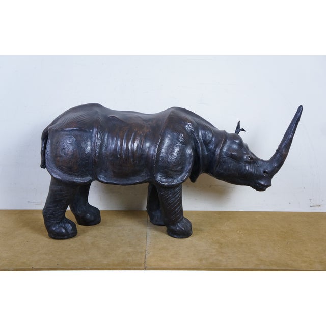 Vintage Tooled Leather African Rhinoceros Foot Stool Ottoman Sculpture 35" For Sale - Image 6 of 18