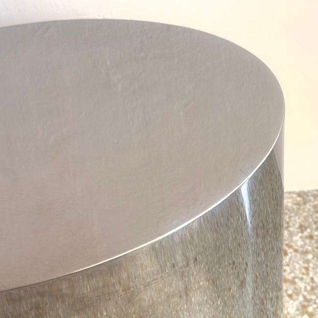 Metal Mid-Century Modern Polished Chrome Cylinder Drum Tables (Pair) For Sale - Image 7 of 10