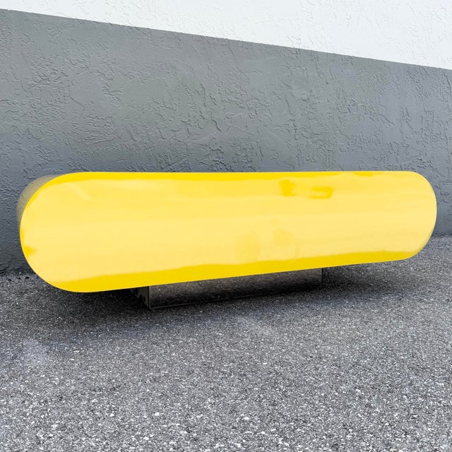 Postmodern Yellow Gloss Laminate Bullnose Coffee Table on Mirror Base For Sale In West Palm - Image 6 of 7