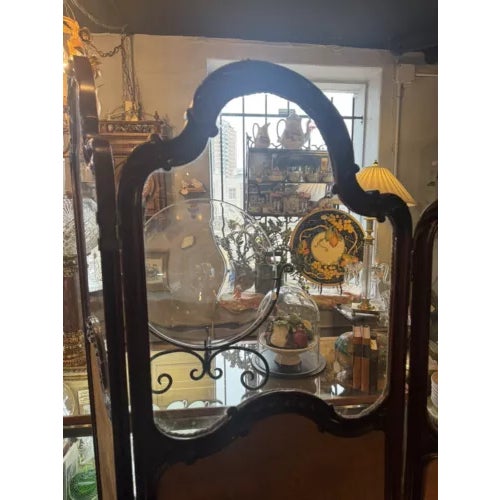 Late 19th Century Antique Art Nouveau French Style Three Panel Dressing Screen With 3 Glass Panels For Sale - Image 5 of 11