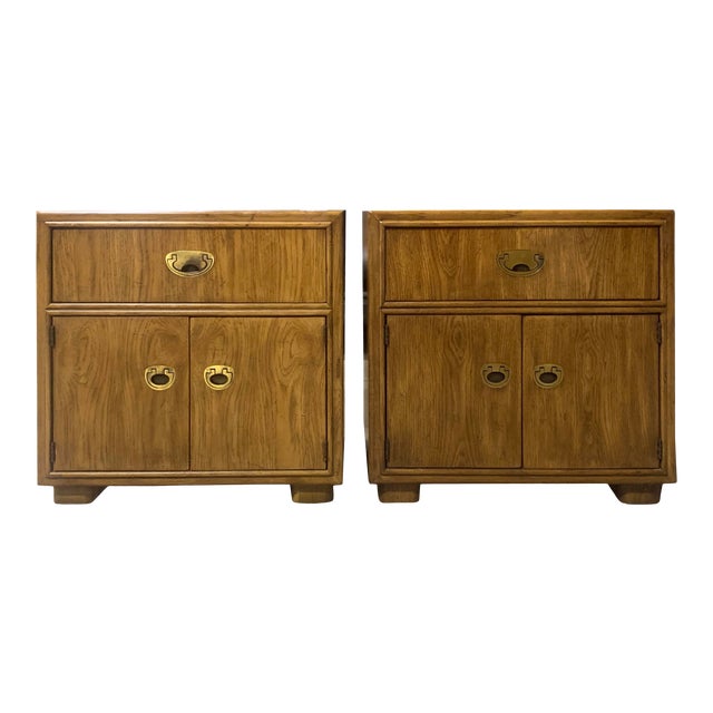 Vintage Campaign Nightstands by Drexel Furniture Company a Pair