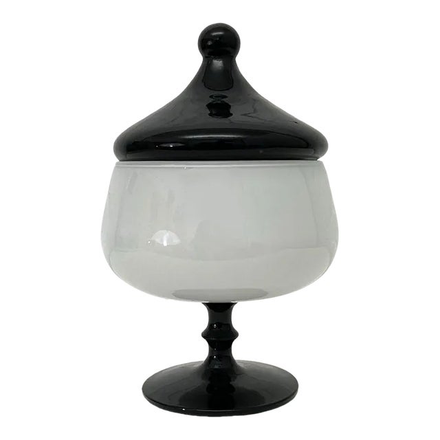 1960s Vintage Mid Century Black and White Cased Glass Apothecary Jar For Sale