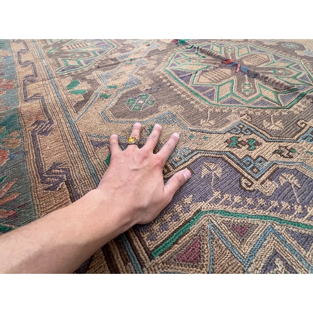 Antique Caucasian Worn Medallion Tribal Rug - 11'8" X 6'3" For Sale - Image 11 of 14