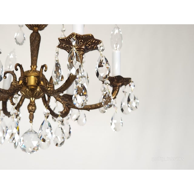 Antique 6 Arm 6 Light Svelte Shimmering Brass Cut Lead Glass Crystal Chandelier For Sale - Image 9 of 11