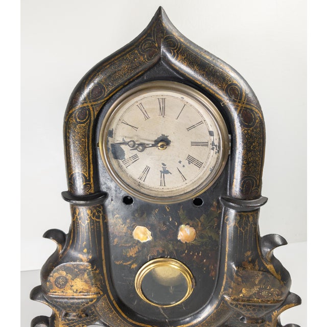 Victorian 19th Century American Victorian Gothic Revival Iron Faced Mantle Clock For Sale - Image 3 of 17