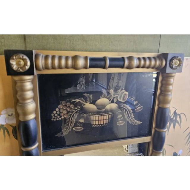 Hitchcock 20th Century Lambert Hitchcock Eglomise, Gilt and Ebonized Frame Mirror For Sale - Image 4 of 9