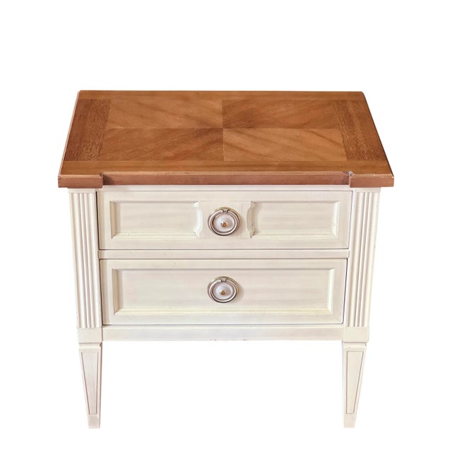 Traditional 1970s Vintage American of Martinsville Parquet Top White Nightstands - a Pair For Sale - Image 3 of 13