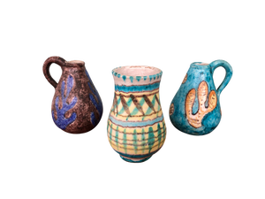 Italian Hand-Decorated Glazed Polychrome Terracotta Vases from La Vietrese, Set of 3