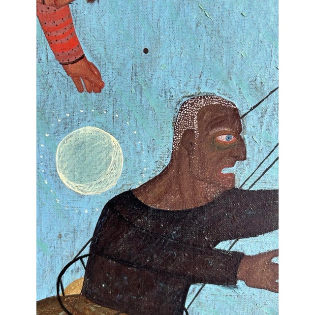 Wood 1960s Vojislav "Vojo" Stanić (Montenegro, 1924-2024) Original Oil on Canvas Folk Art Carousel Scene Dated 1960 For Sale - Image 7 of 11