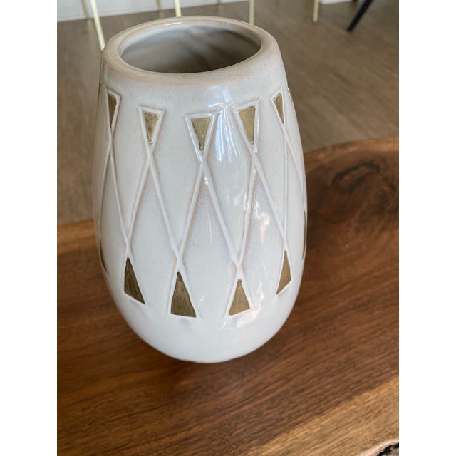 West Elm White Ceramic Vase With Gold Accents Chairish