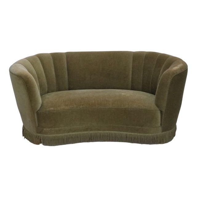 Danish 2-Seater Banana Sofa in Green Velour, 1960s For Sale