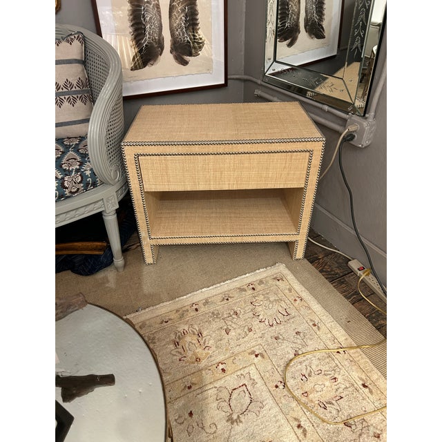 Pair of Contemporary William Sonoma Home Grasscloth Night Stands With Single Drawer For Sale - Image 9 of 15