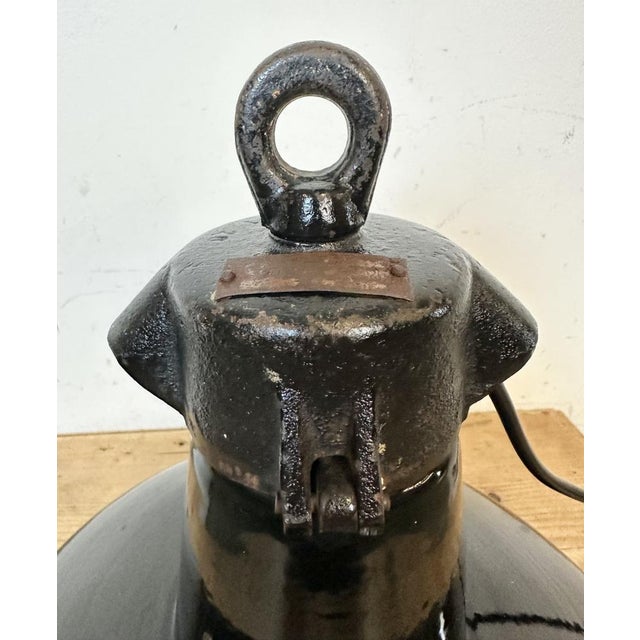 Industrial Black Enamel Factory Lamp with Cast Iron Top from Elektrosvit, 1950s For Sale - Image 11 of 16
