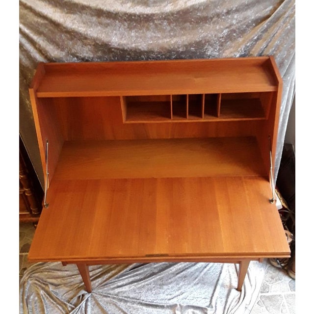1960s Vintage Scandinavian Secretary with Writing Flap, 3 Drawers & Door in Teak, 1963 For Sale - Image 5 of 14