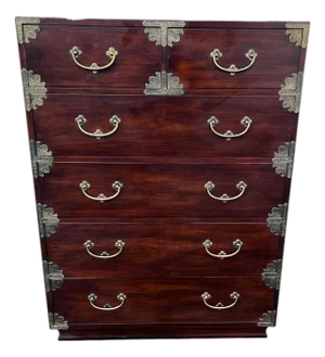Late 20th Century Henredon Asian Japanese Tansu Campaign Style Chest of Drawers