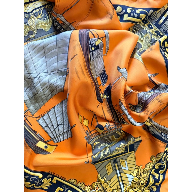 Hermès Jonques Et Sampans 1991 Silk Scarf by Françoise De La Perriere For Sale In New York - Image 6 of 7