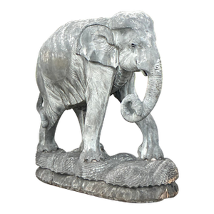 Late 20th Century Vintage Boho Monumental Carved Wooden Elephant