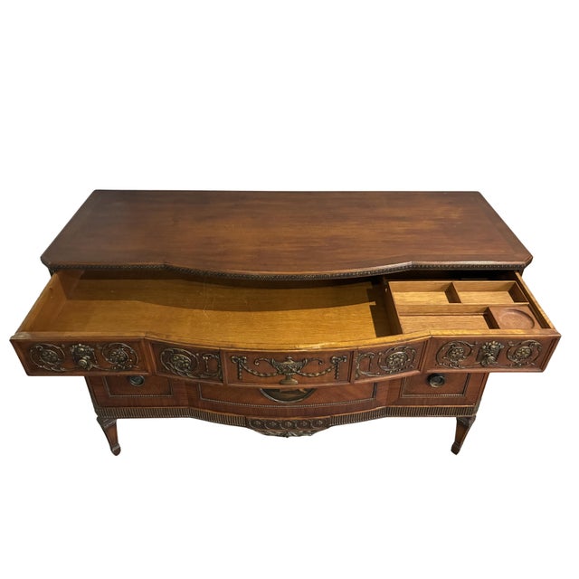 Brown Early 20th Century Neoclassical Mahogany Sideboard With Hand-Painted Oval Medallion & Bronze Ormolu For Sale - Image 8 of 12