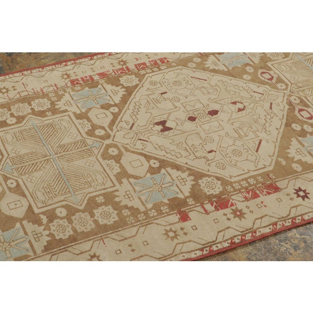 Rug & Kilim Antique Karabagh Runner in Beige and Cream Geometric Medallion - Rug and Kilim For Sale - Image 4 of 7