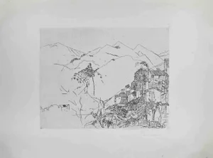 Enrico Paulucci, Landscape, Etching, Mid-20th Century