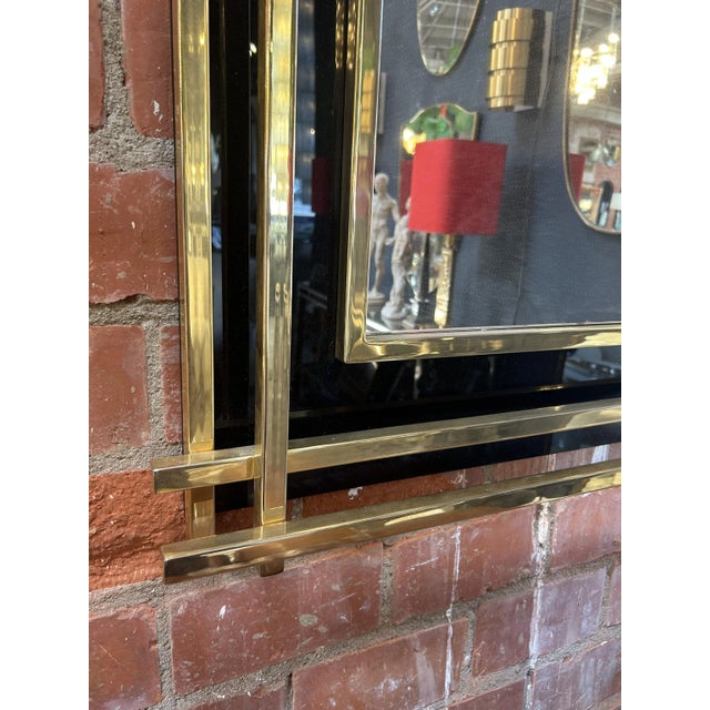 Metal Italian Mid-Century Wall Mirror Black & Brass, 1970s For Sale - Image 7 of 11