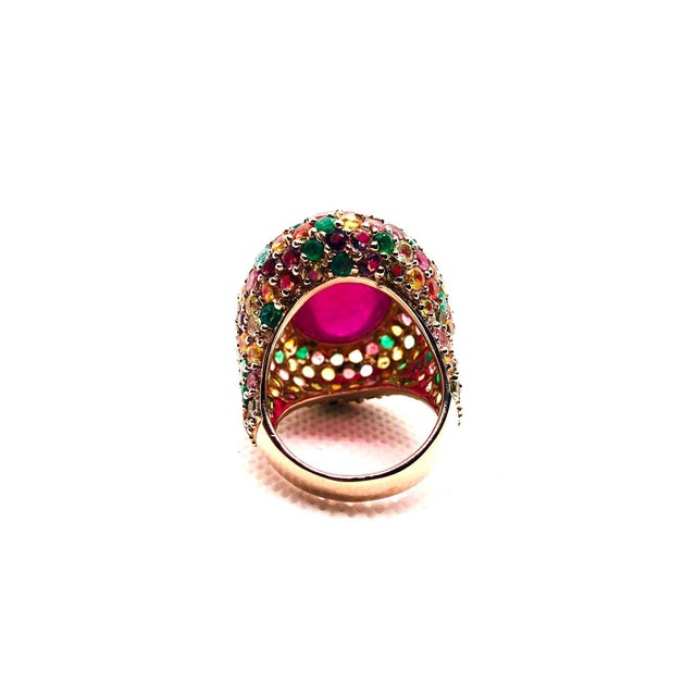 Bochic “Orient” Vintage Retro Emerald, Ruby & Sapphire Ring Set In 18K Gold & Si For Sale - Image 4 of 10