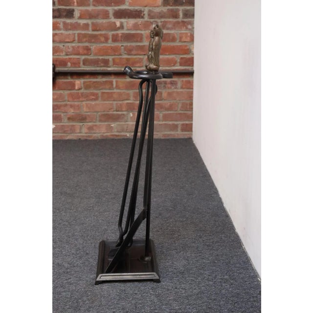 Early 20th Century Iron Fire Tool Set With Cast Brass Owl Form Handles For Sale In New York - Image 6 of 17