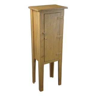 Mid 20th Century Primitive Low Profile Country Pine Linen Storage Jelly Cabinet Cupboard 46" For Sale