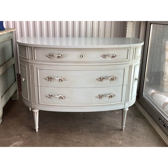 Blue Stunning Louis XVI-style Blue Demi-Lune Painted Dresser For Sale - Image 8 of 9