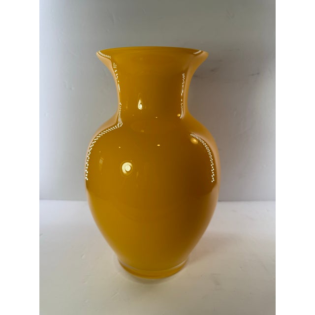 Large Mid-Century Modern Vibrant Yellow Hand-Blown Art Glass Statement Vase For Sale In Phoenix - Image 6 of 11