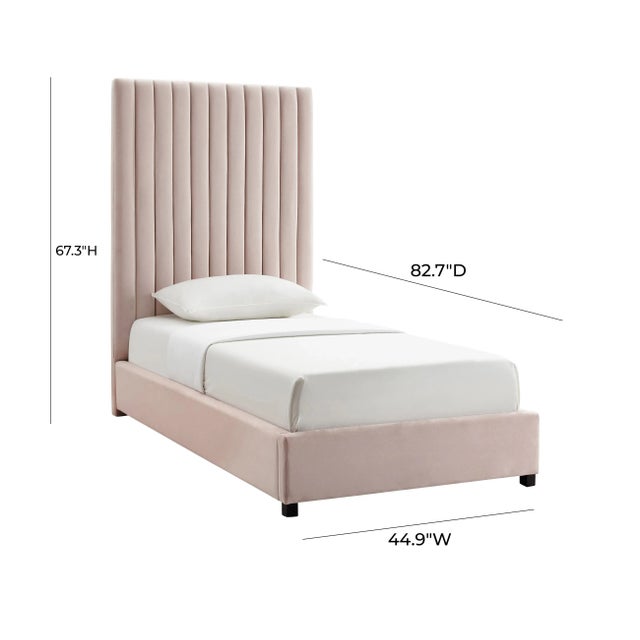 2020s Arabelle Blush Velvet Twin Bed For Sale - Image 5 of 7