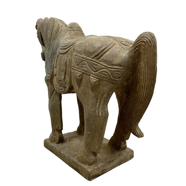 Stone Early 20th Century Chinese Vintage Carved Stone Horse Statue/Sculpture For Sale - Image 7 of 13