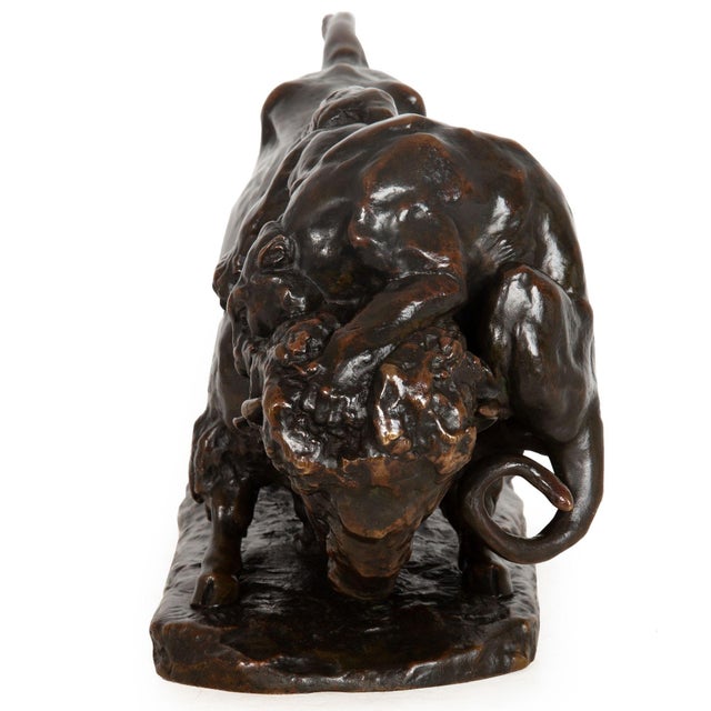 Fine Antique French Bronze Sculpture of Bison and Jaguar by Georges Gardet For Sale - Image 4 of 18