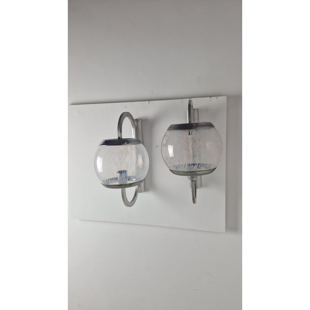 Wall Lamps in Chrome and Shaded Transparent Glass, 1960s, Set of 2 For Sale - Image 4 of 16