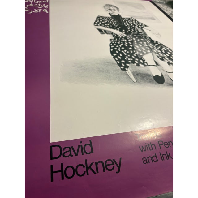 Original exhibition poster issued by the Tehran Museum of Contemporary Art for David Hockney: Travels with Pen, Pencils...