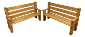 Pair of Mission-Style Solid Oak Slat Benches
